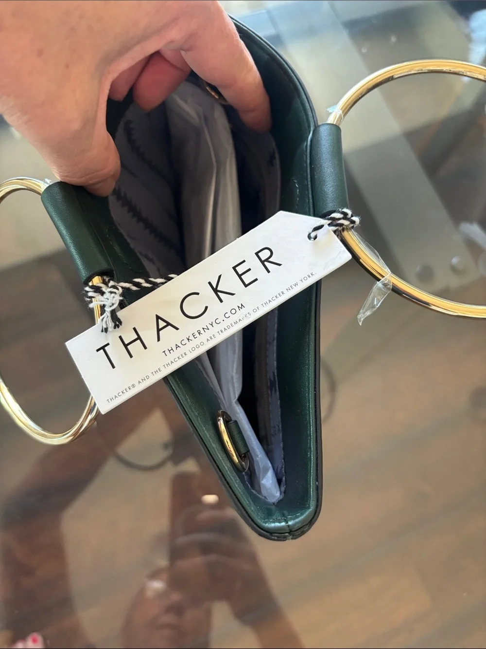 Deep Green Shoulder Bag with Gold Ring Handle